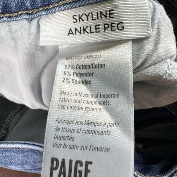 Paige Size 30 Skyline Ankle Peg Jeans Medium Wash Skinny LowRise Stretch - Picture 6 of 7